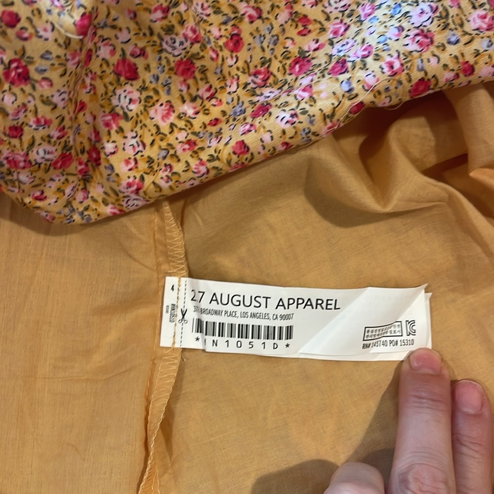 English Factory | Cotton Floral Ruffled Midi Dress, orange with pink roses, XS - Picture 10 of 11